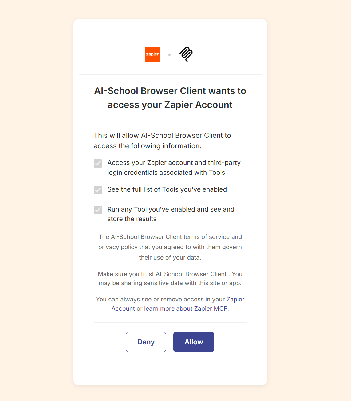 Autorisering hos Zapier