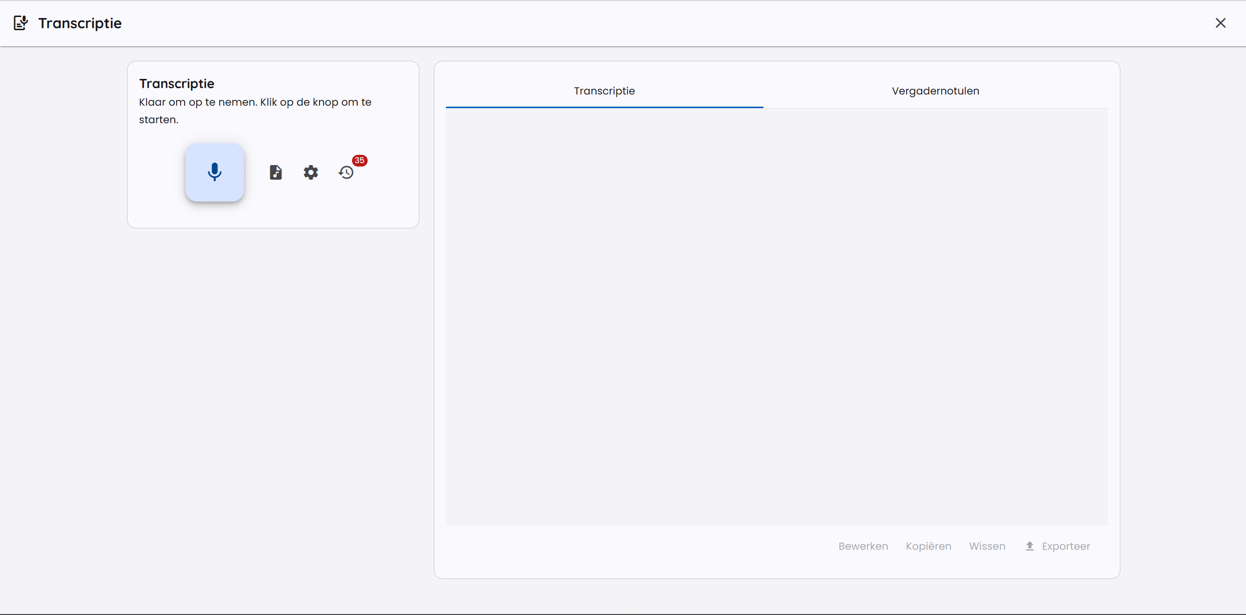 Ecranul de start al transcrierii
